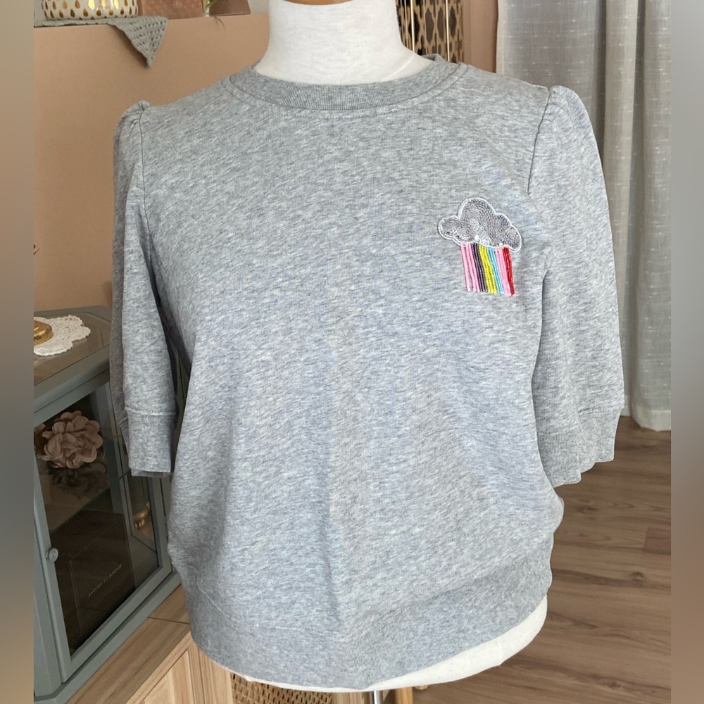 Kate Spade Gray Sweatshirt with Rainbow Cloud Embroidery and beads